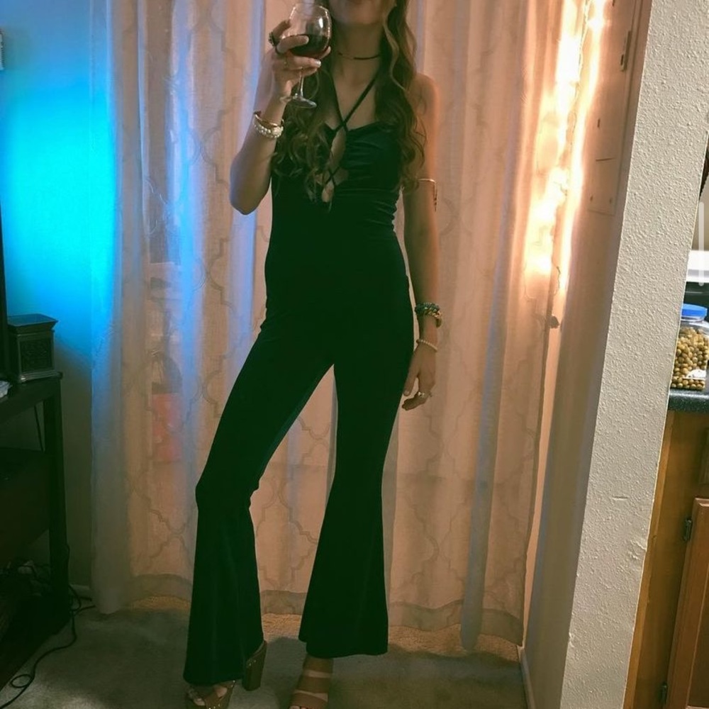 Velvet Lace-Up Emerald Green Jumpsuit
